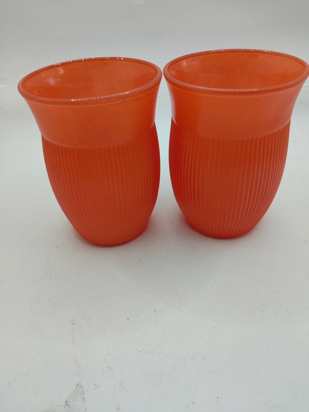 2 Vintage Hazel Atlas Fine Rib Flared Water Tumblers Orange MCM